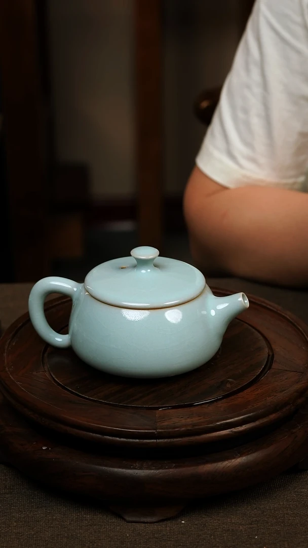 瓷片016汝瓷天青色小汉瓦壶150ml 微瑕