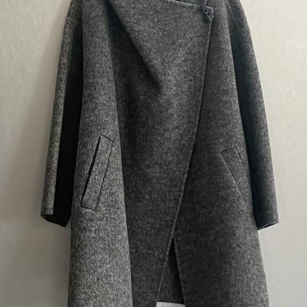 【寻静】NY006冬季新款韩系翻领短款设计收腰毛袖呢