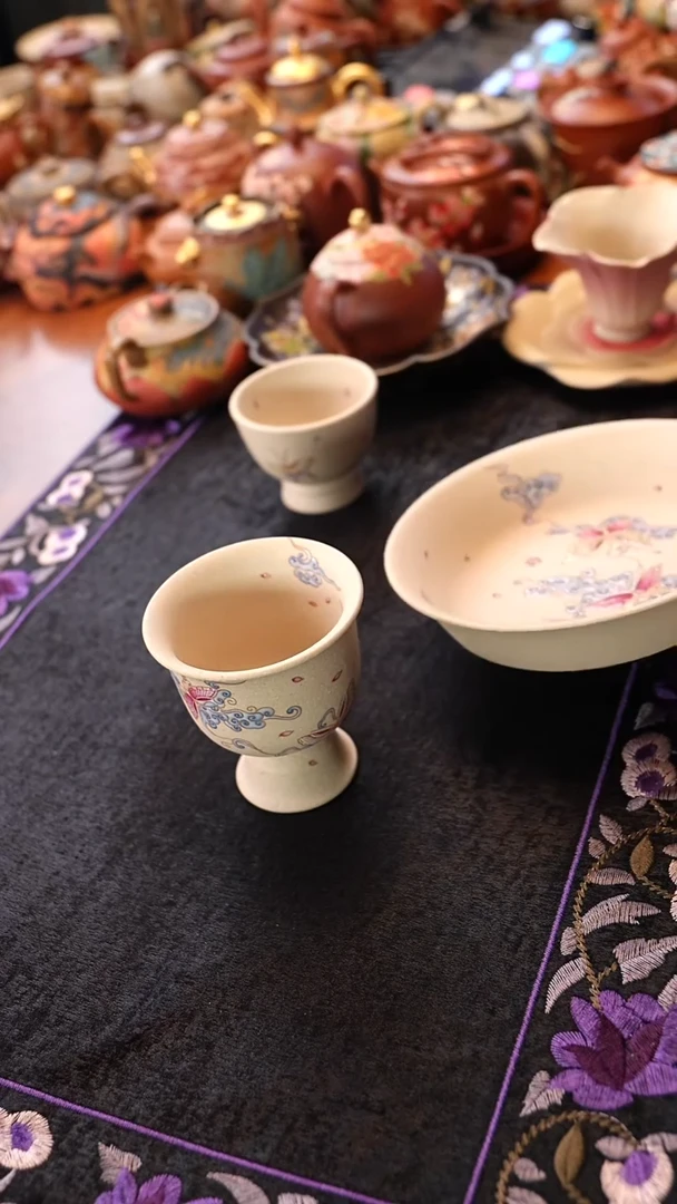 茶壶紫砂白玉段杯子