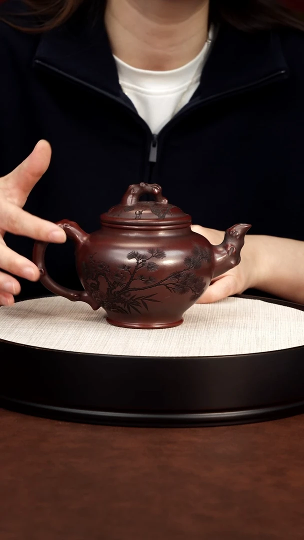 茶壶紫砂竹节报春 龙山古乌泥 吴国政 450毫升