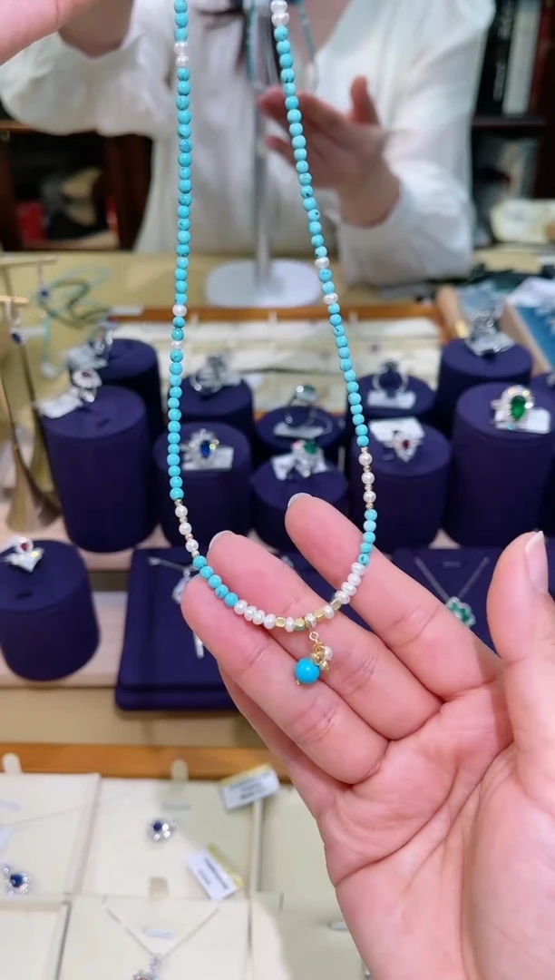 【闪购商品】绿松石颈饰18K金镶嵌绿松石项链50cm