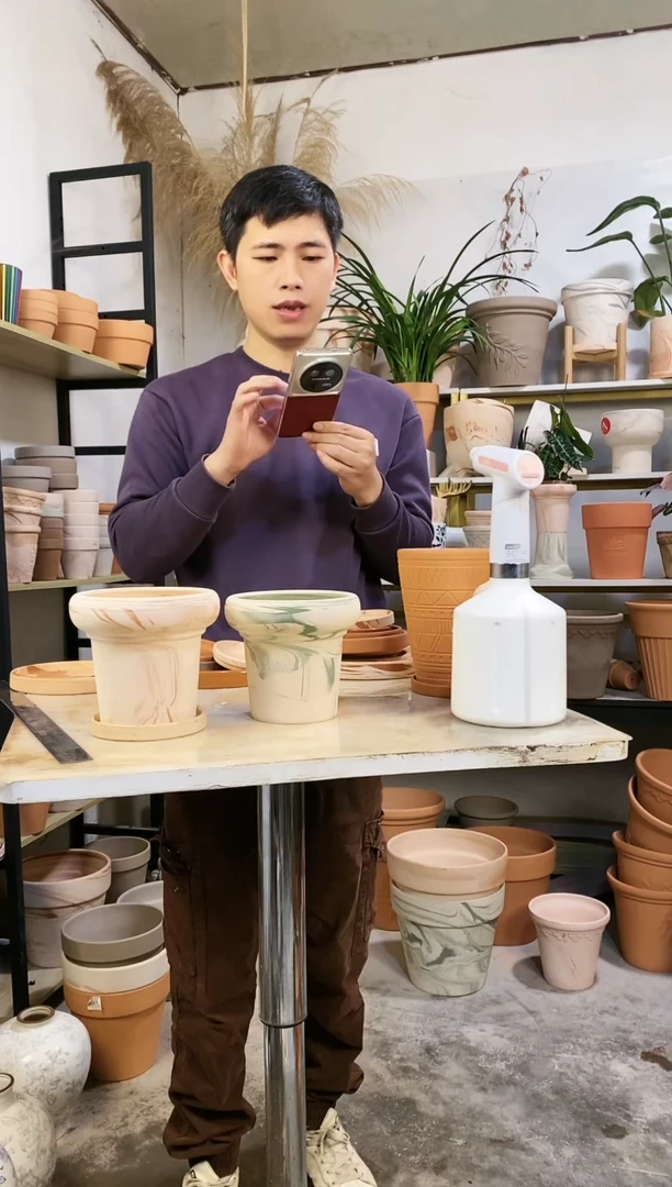 【闪购商品】红陶15*14蘑菇双色组合 2盆2托