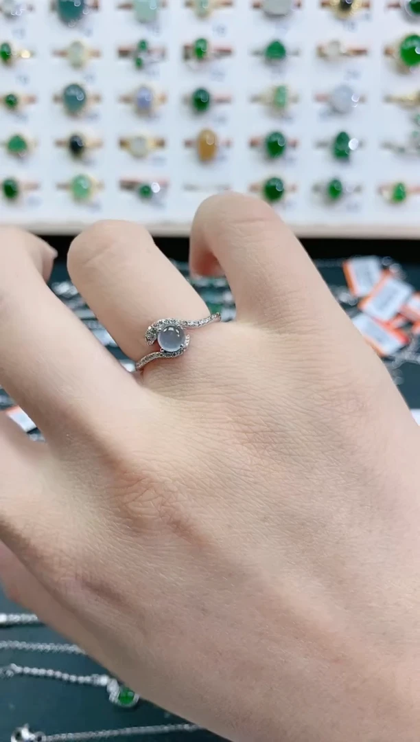 翡翠戒指银S925镶嵌 天然翡翠