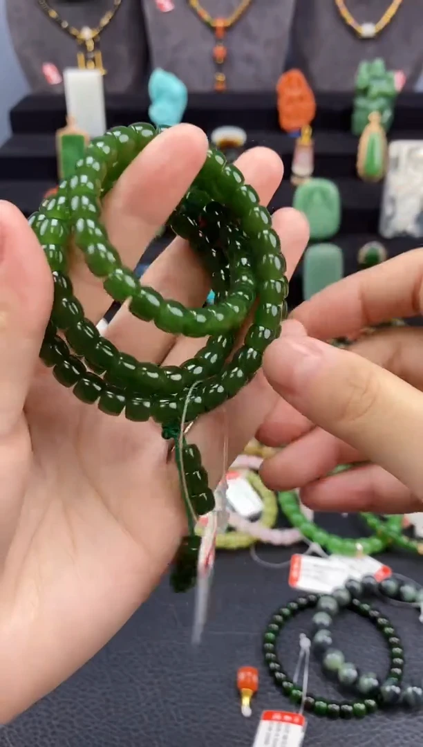 【闪购商品】和田玉-未镶嵌7mm碧玉极限弧108