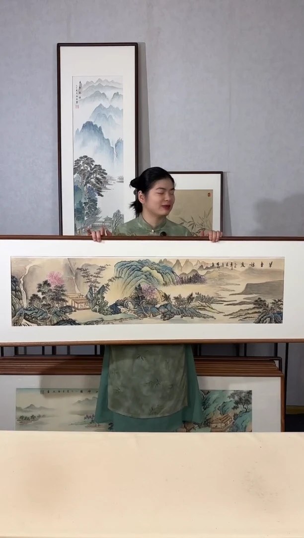 国画手绘*草堂访友52*172cm带框发货
