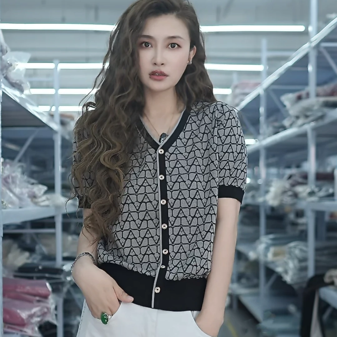 【例畔精选】新款复古气质显瘦豹纹提花摩登时尚百搭针织衫A346#