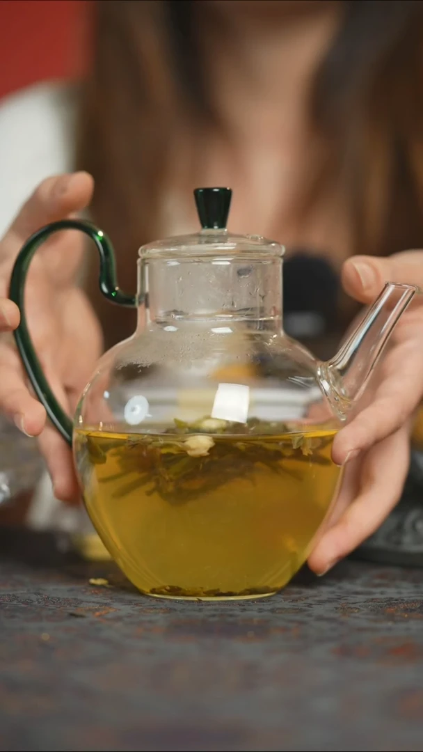 玻璃手工艺品高口壶湖绿色 手执苹果壶