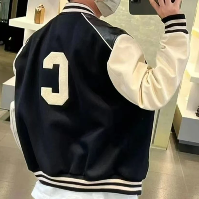 CB-K115-冬季新款拼接手袖设计师拼接棒球衫休闲外套