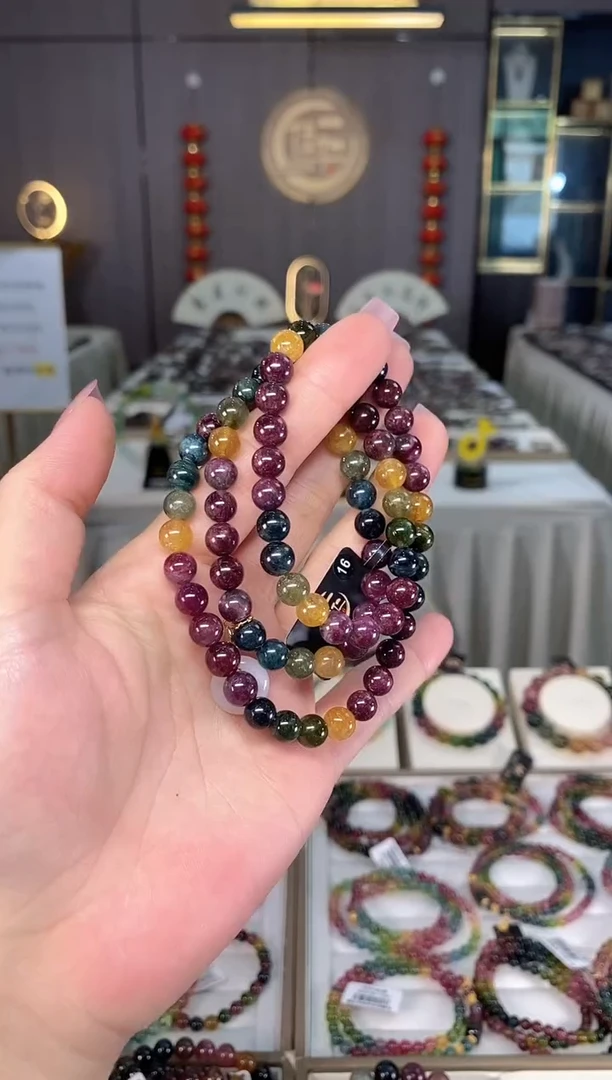 未镶嵌老矿碧玺彩虹三圈手串7mm+碧玺多样性发一条hon