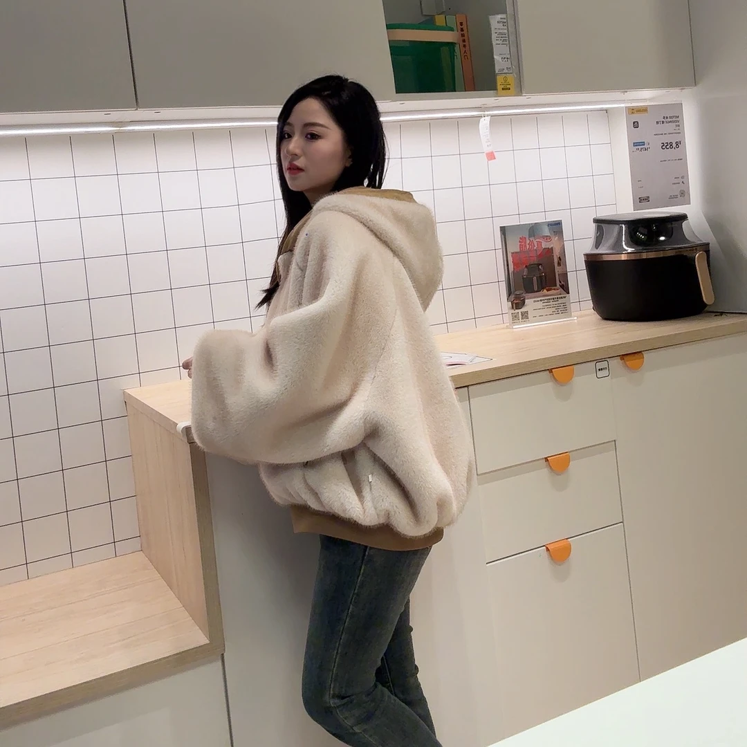双面穿毛毛外套2025新款宽松慵懒加绒加厚皮毛一体冬装派克服棉衣