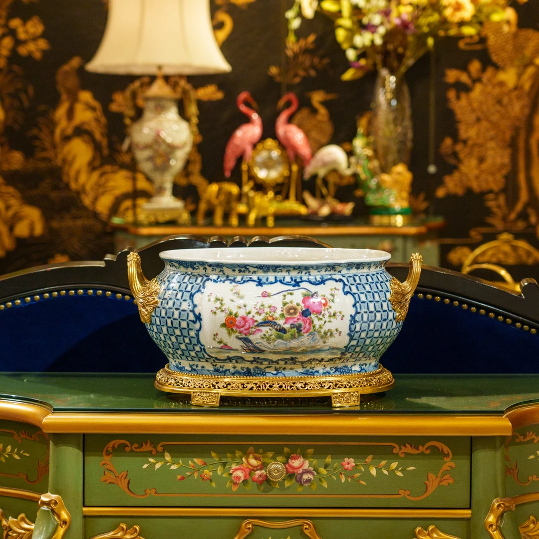 castilian/卡斯特兰欧美法铜配瓷手绘客厅茶几聚宝盆大果盘C6492