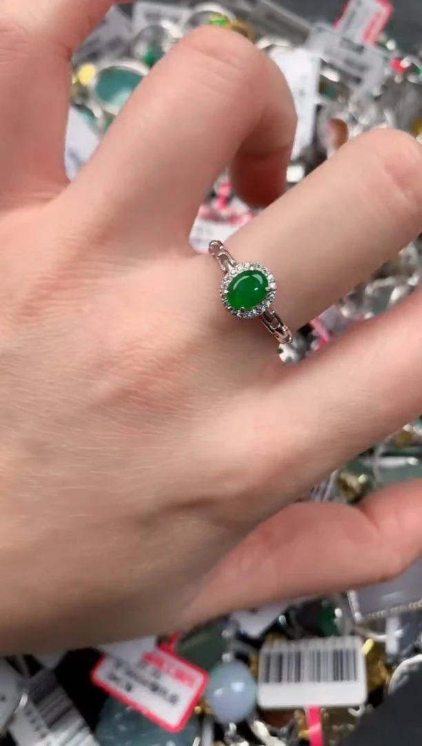 银S925镶嵌戒指翡翠999---7