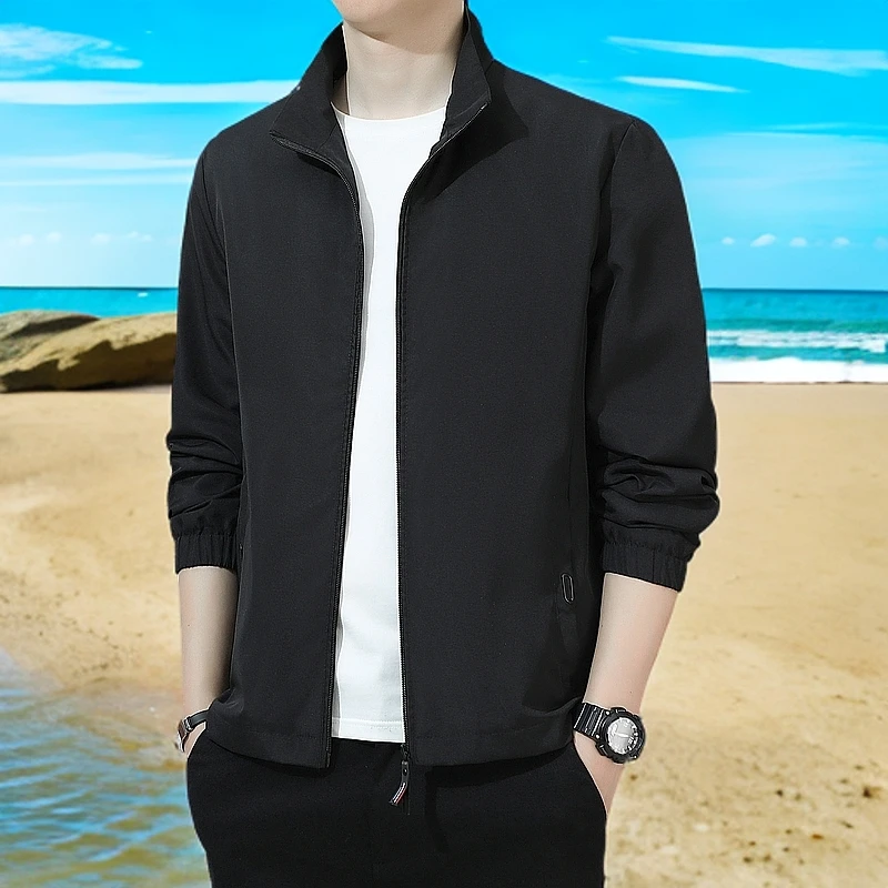 春秋男士潮流韩版纯色立领夹克宽松帅气修身百搭休闲外套必备款