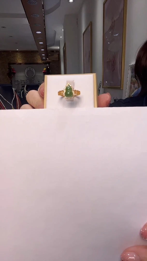 银S925镶嵌戒指和田玉（碧玉）碧玉葫芦戒指