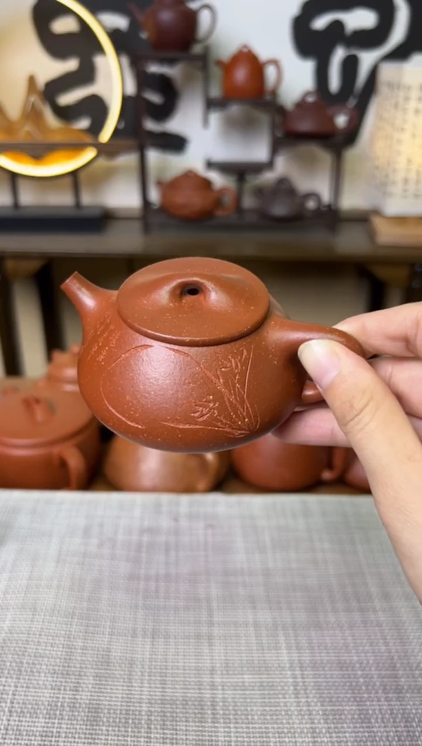 【闪购商品】段泥茶壶红降坡景州石瓢壶兰花刻125CC