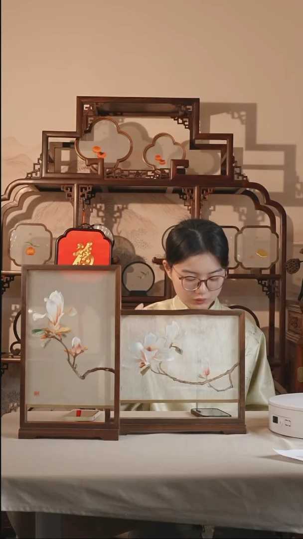 刺绣玉堂富贵双面绣摆件