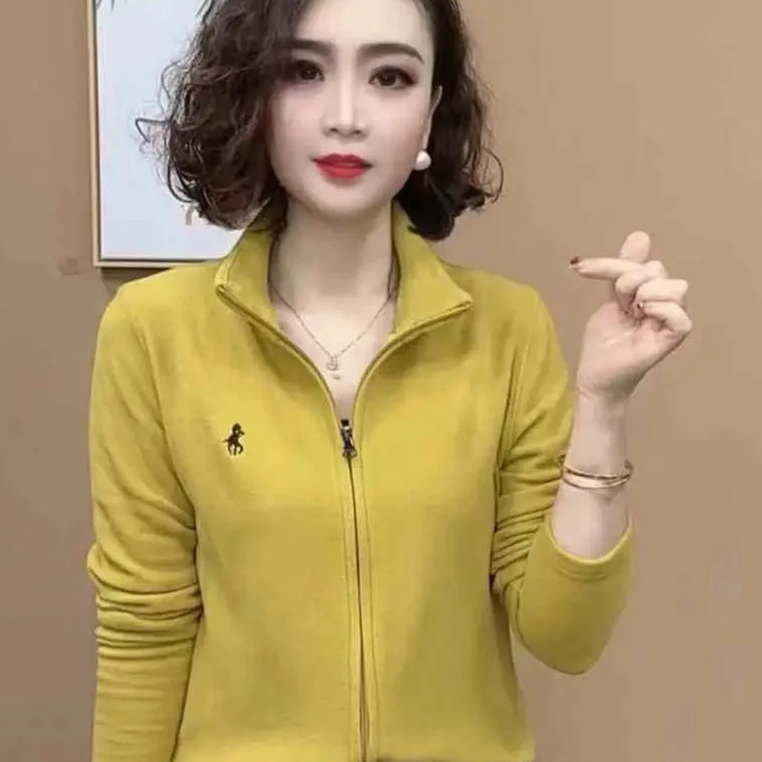 {现货}立领高弹显瘦女士开衫刺绣拉链打底开衫