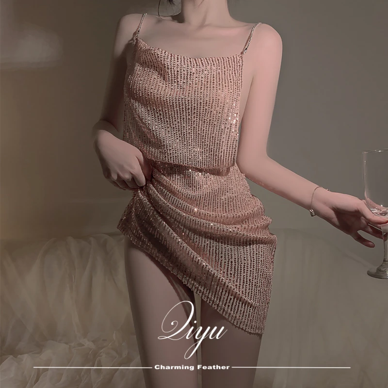 绮羽【星耀】-性感法式星星露背钻链吊带美背纯欲风睡裙轻奢夏季