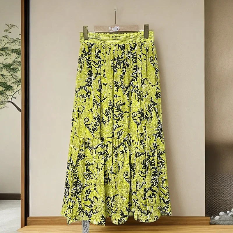 CJ081 林秀英  -C家 夏款垂顺印花真丝荷叶边半裙 WS21148