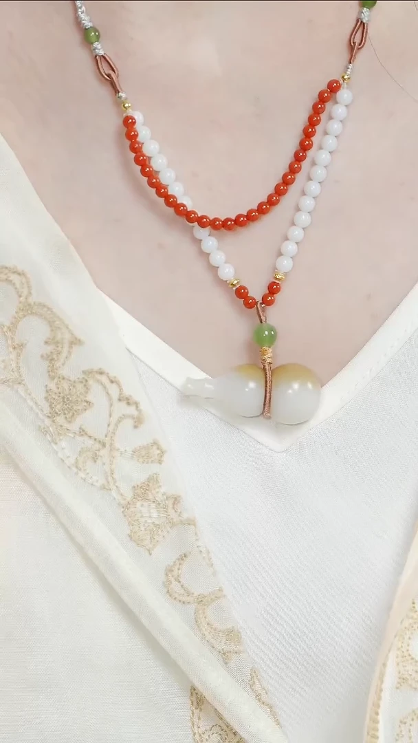 和田玉未镶嵌颈饰南红和田玉葫芦项链