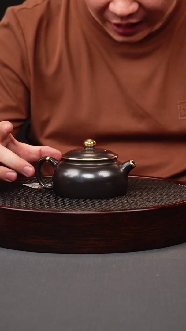 茶壶紫砂石黄 描金半月