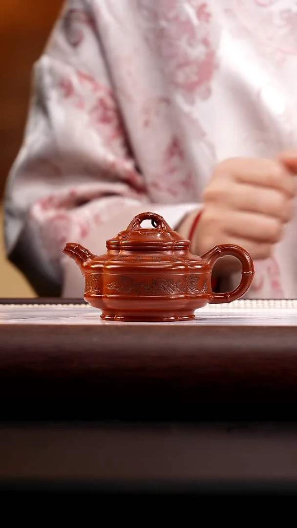 茶壶紫砂龙山朱砂腰圆竹鼓