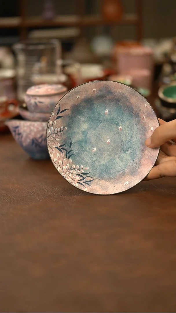 粉引紫藤花壶承壶承