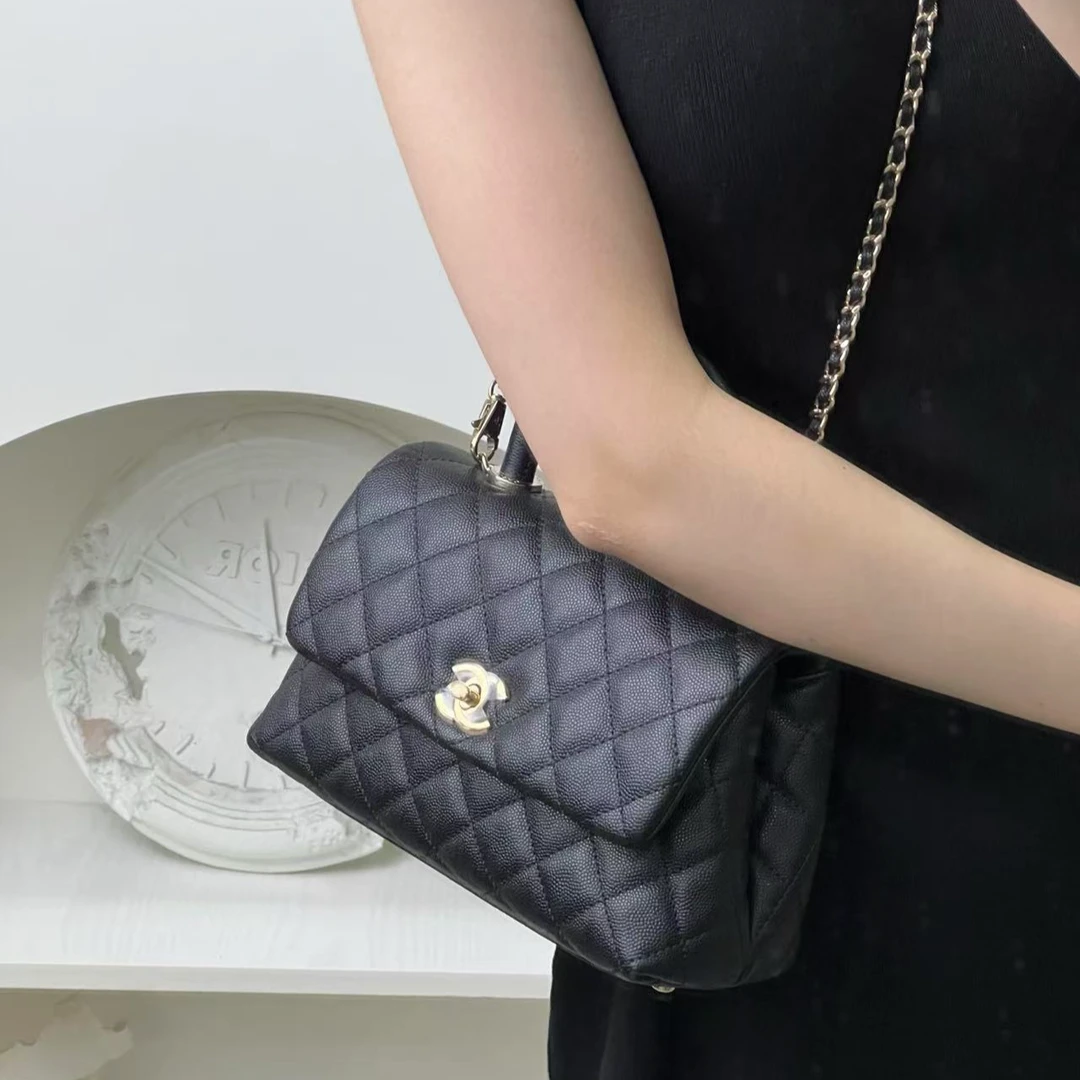 99新 Chanel/香奈儿 cocohandle小号黑金荔枝牛/甄选