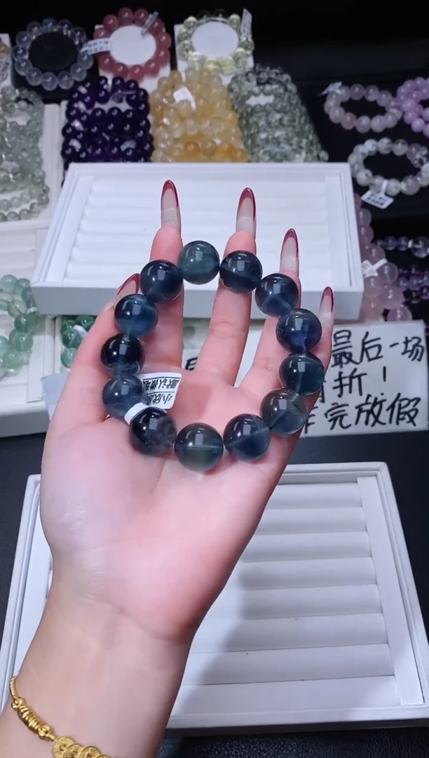 【闪购商品】萤石手链未镶嵌124.28魔鬼蓝萤石手串 多样性发其一