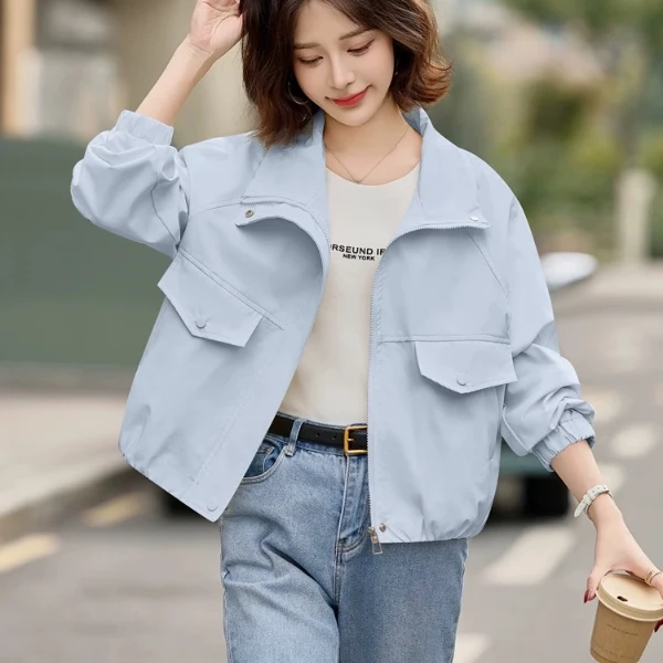 【好看】【必入】春季时尚宽松百搭糖果色翻领女休闲短外套2509