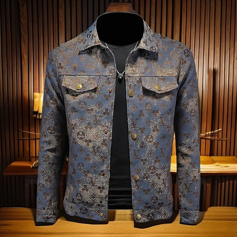 达咔特利春季新款字母印花夹克男士休闲大码外套韩版修身潮牌百搭