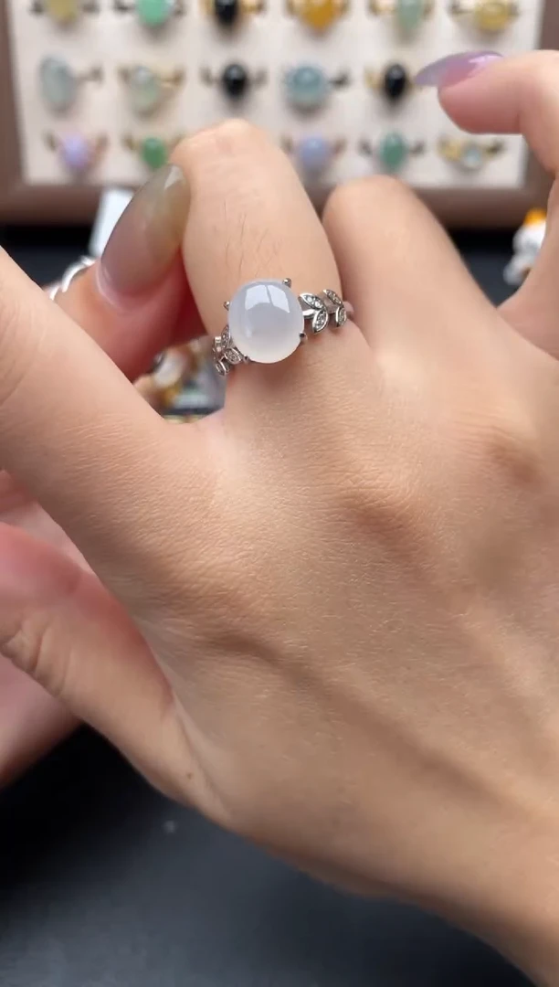 翡翠戒指银S925镶嵌一物一证一礼盒