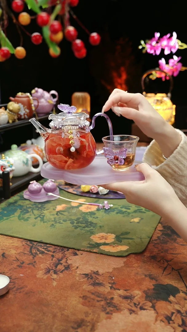 【闪购商品】紫色壶承+茶壶+链子+杯子