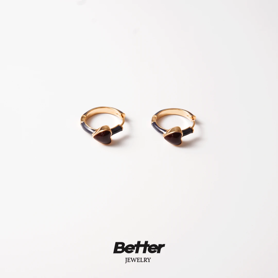 铜合金珐琅耳饰 TB407  双拼爱心珐琅耳钉