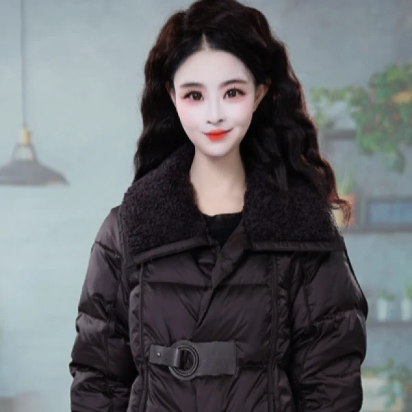 2025冬季拼接毛领简约气质保暖羽绒服M-3XL