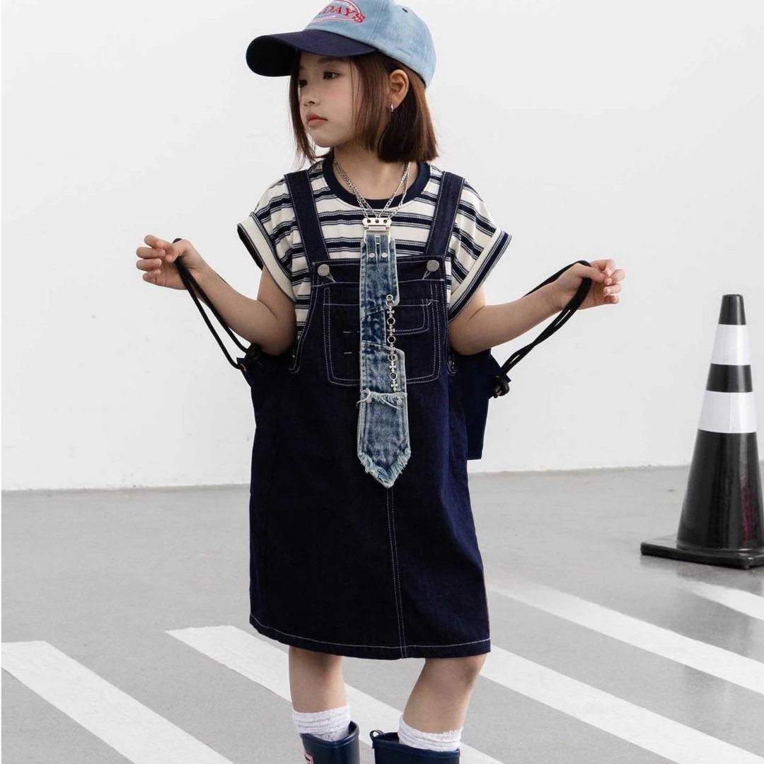2025新款牛哆哆儿童牛仔裙套装清新仙女风条纹牛仔68988/82108
