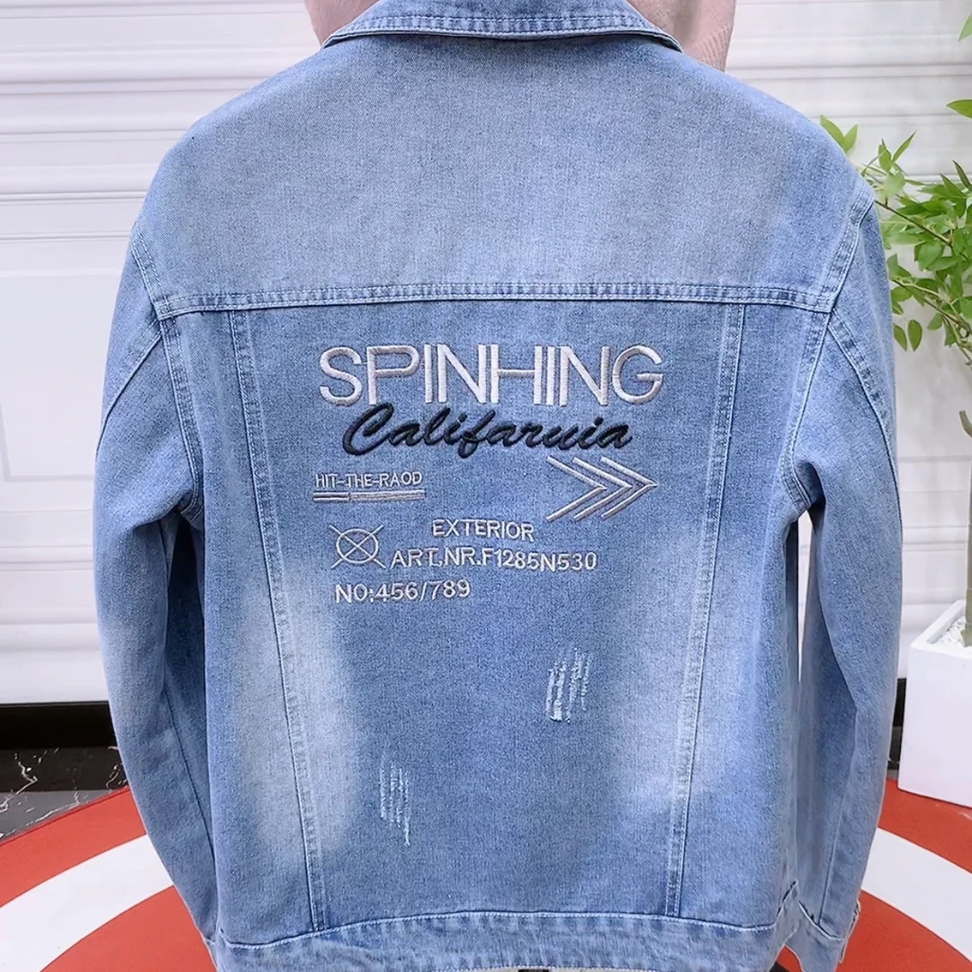 春秋潮流韩版修身男士水洗刺绣牛仔百搭气质夹克休闲上衣外套（新）