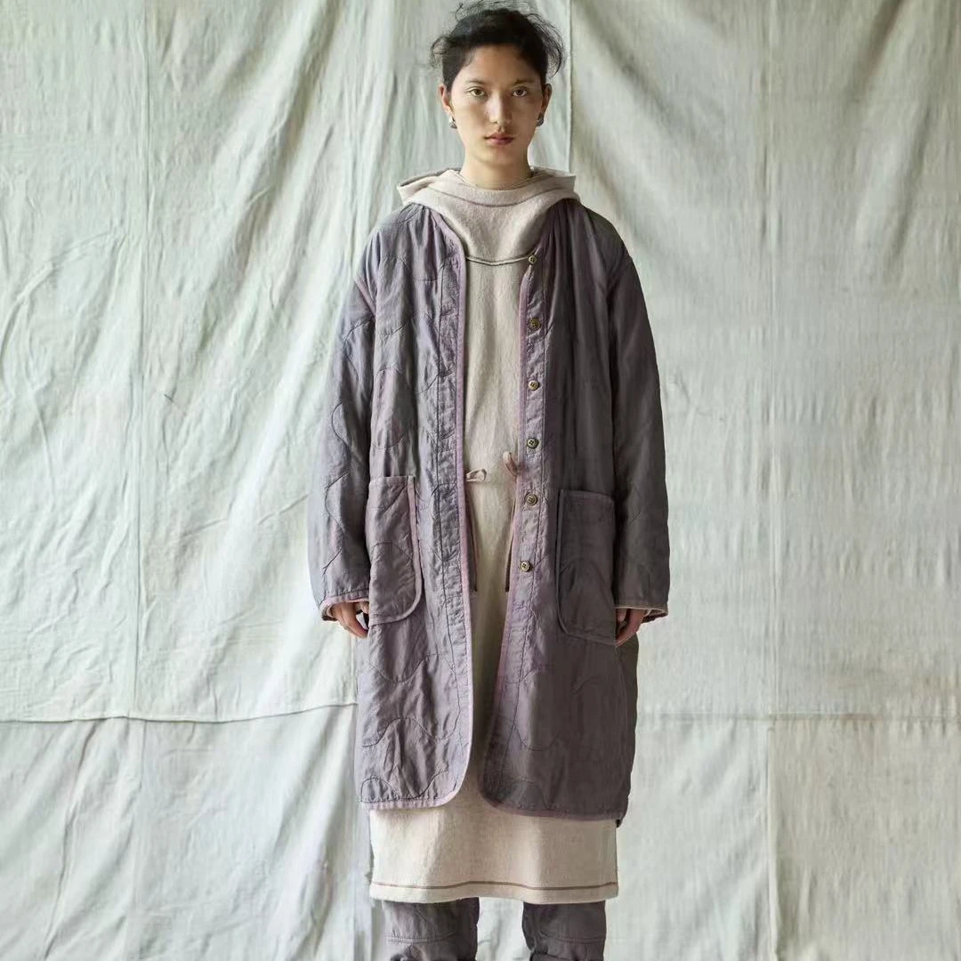 涟香家左岸迷香长外套8033薄棉服粉紫复古国风宽松中长款秋冬