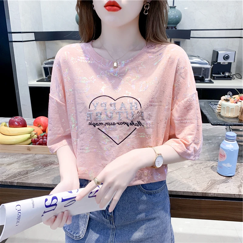 洋气高档微胖冰丝短袖T恤女士新款夏季女装宽松半袖遮肚子上衣服