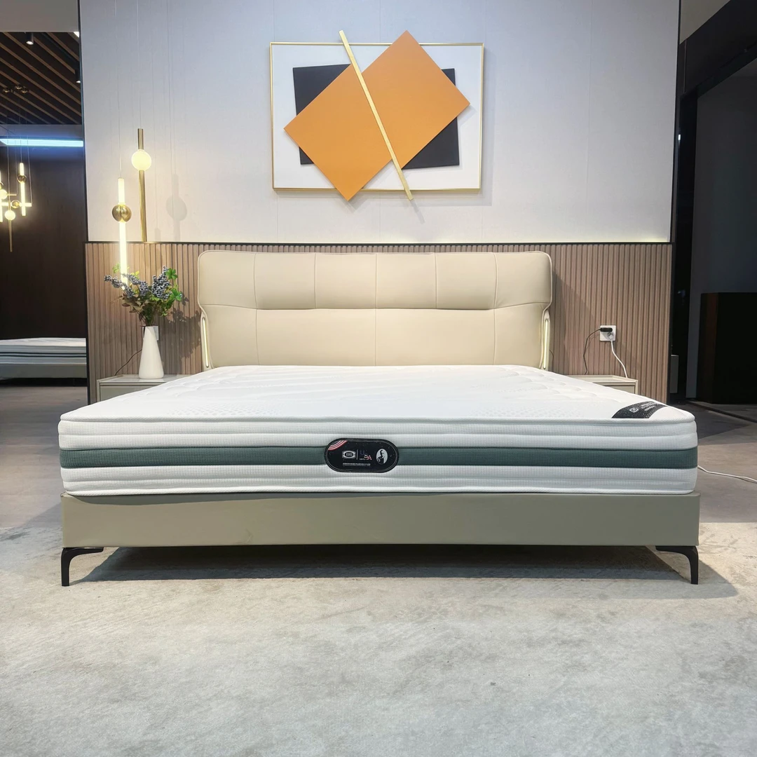 BG106#轻奢简约大床免洗主卧室储物高箱皮现代意式高端橡胶木