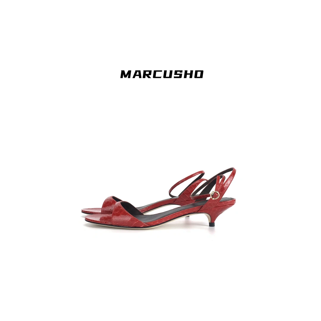 MARCUSHO真皮（跟高4cm)细跟简约猫跟露趾凉鞋D1225