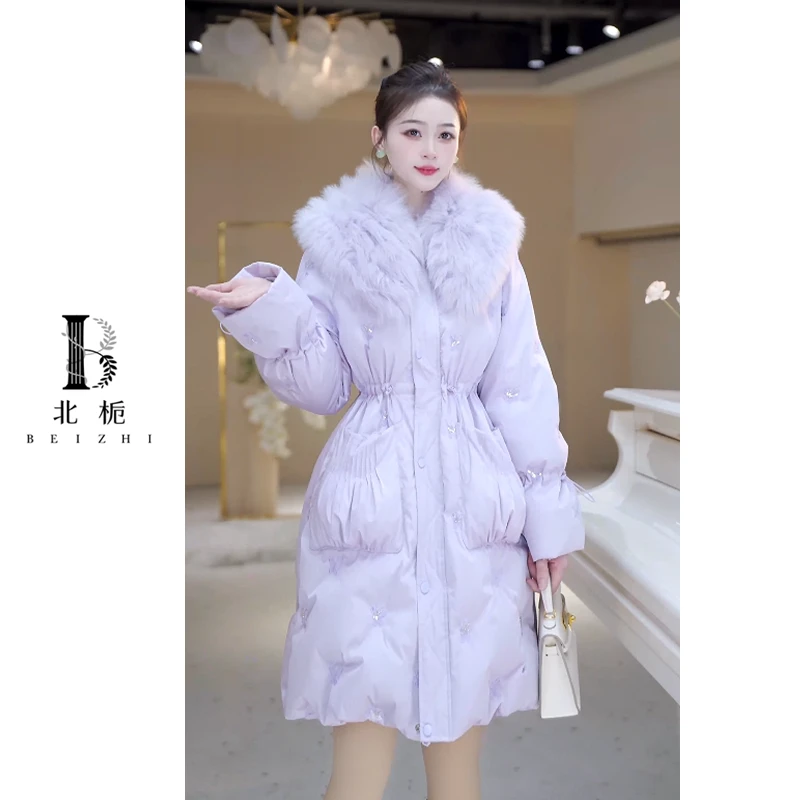 【北栀】重工蝴蝶镶钻披肩狐狸毛领羽绒服813933
