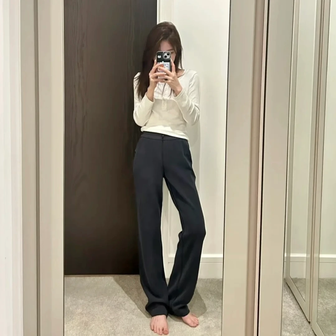 【大长腿】softs空气棉拼接直筒长裤女高腰裸感休闲裤休闲显瘦百搭