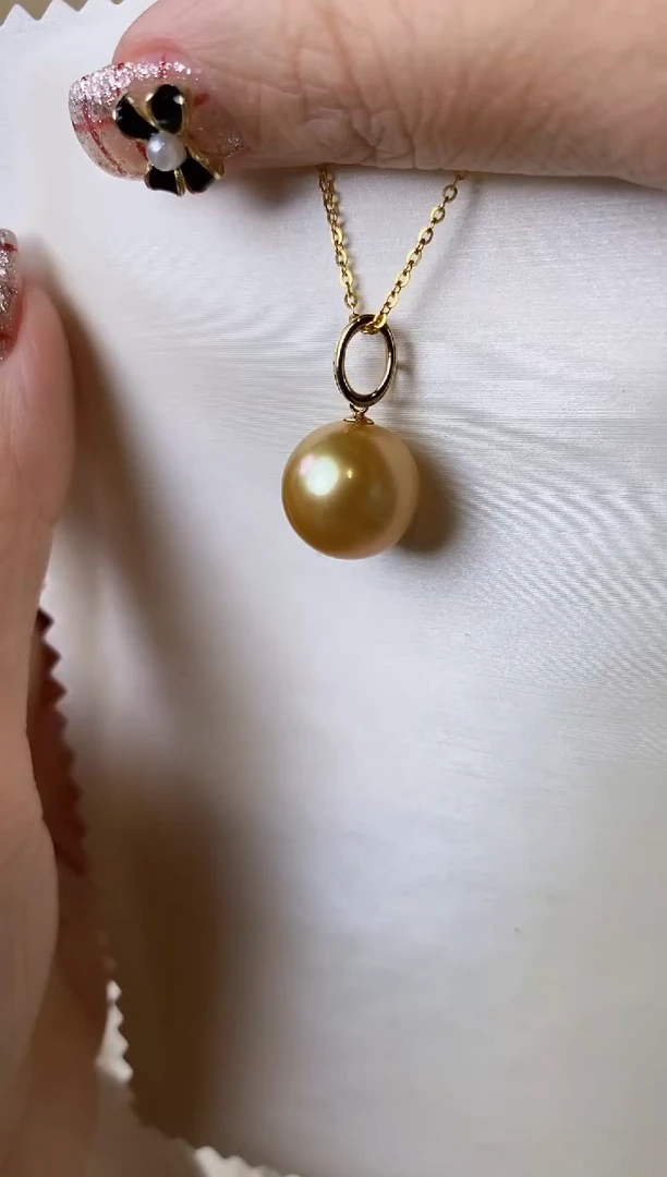 【闪购商品】海水珍珠吊坠(赠链)18K金镶嵌13-14南洋金珍珠吊坠