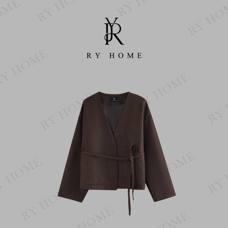 【容雨RYHOME】大口袋无扣收腰休闲外套243W1816