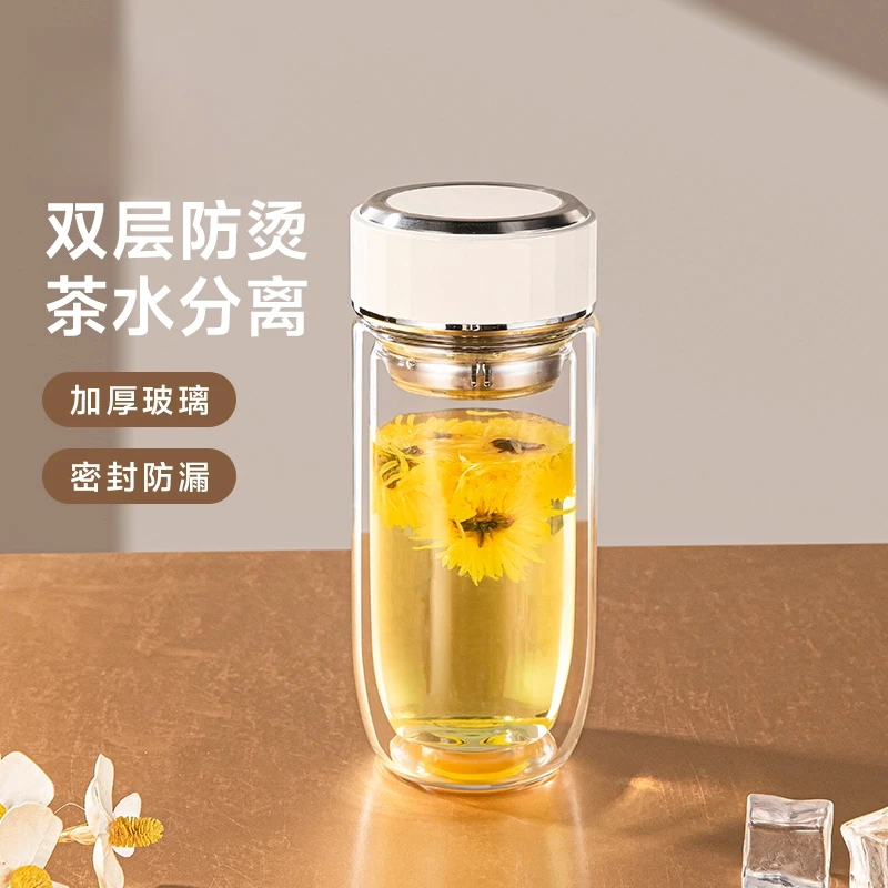 新款双层鹅蛋玻璃杯加厚女过滤网带盖便携隔热大容量茶杯杯子水杯