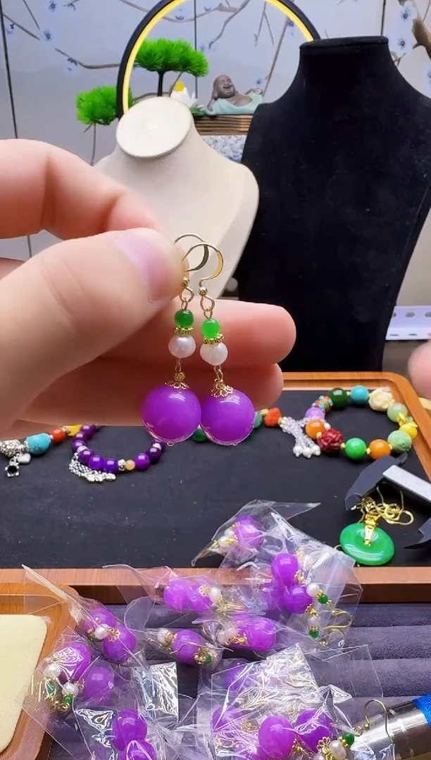 翡翠14K金镶嵌耳饰QY19