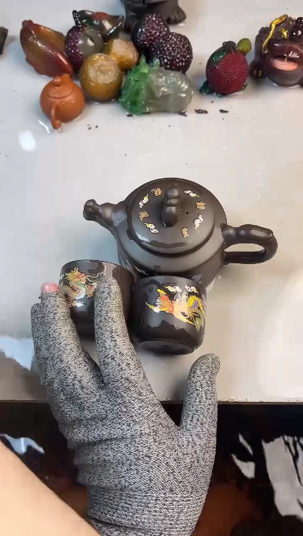 紫泥变色龙凤德钟壶+2变色杯+壶绳