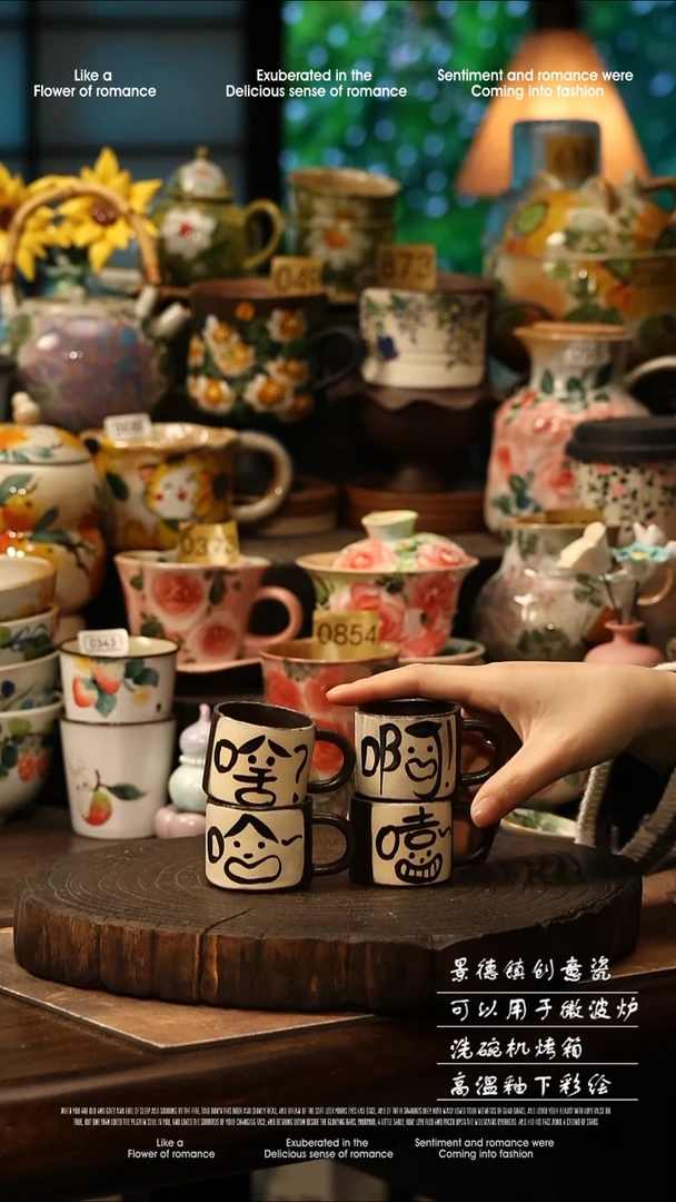 陶瓷随机一个景德镇高温釉下彩手工手绘款式@A0153@