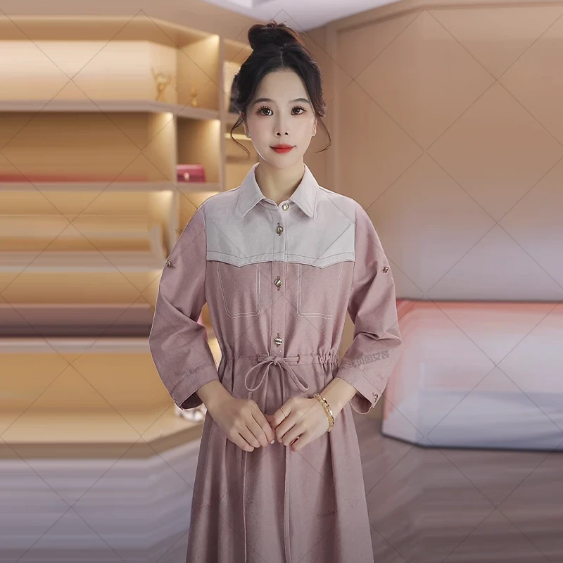 春季高腰系带工装风休闲气质连衣裙时尚小众设计显瘦高级感穿搭